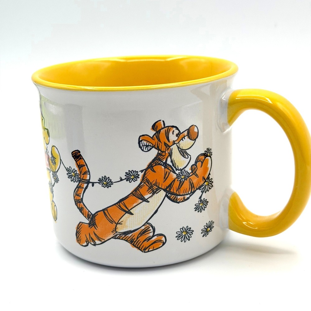 Disney Winnie the Pooh Daisy Days Mug White Yellow Tigger Piglet Eeyore Bright